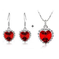 Červený set náhrdelník + náušnice Swarovski elements Heart