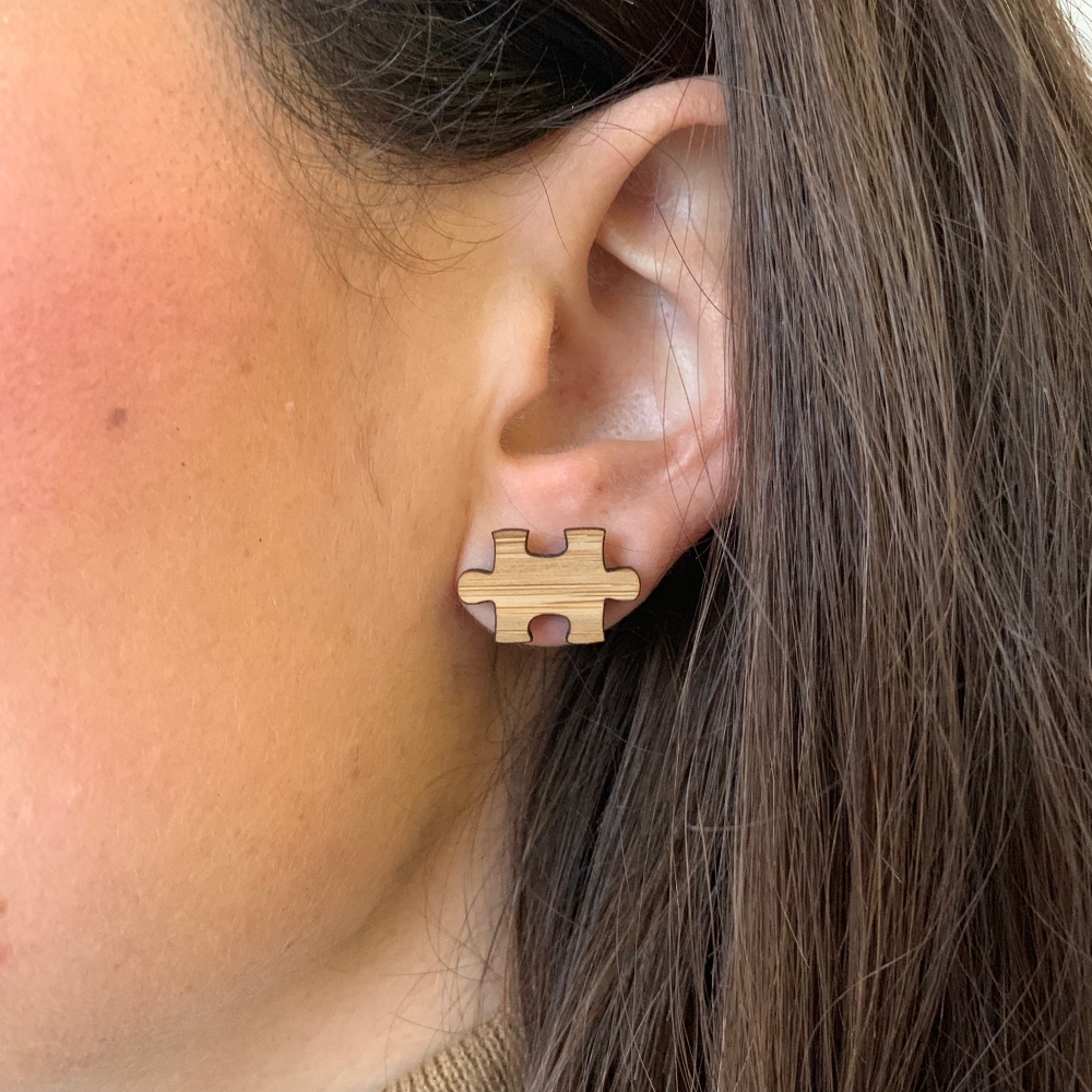 Dřevěné dámské náušnice Puzzle 
