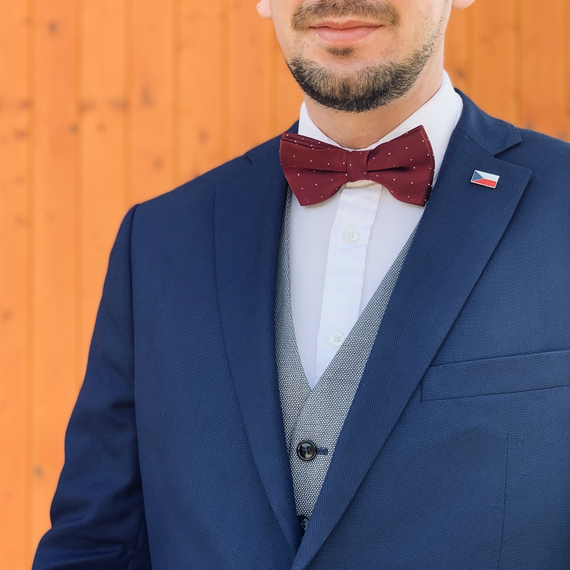 Červeno - stříbrný motýlek Tečky 