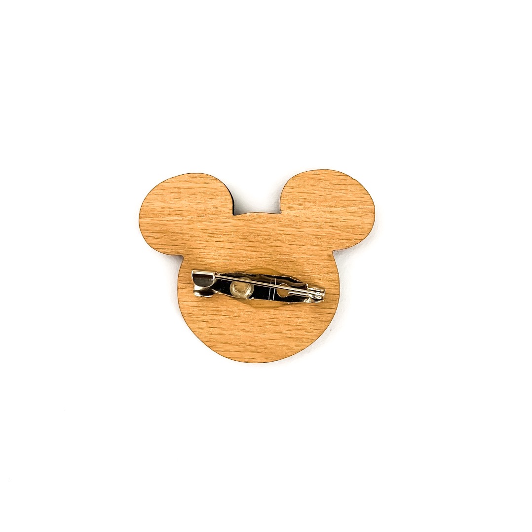 Dřevěná dámská brož Mickey 