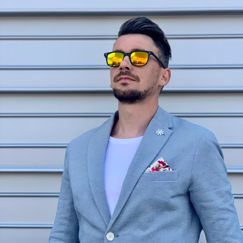 Černé rudě zrcadlové sluneční brýle Fashion Edge