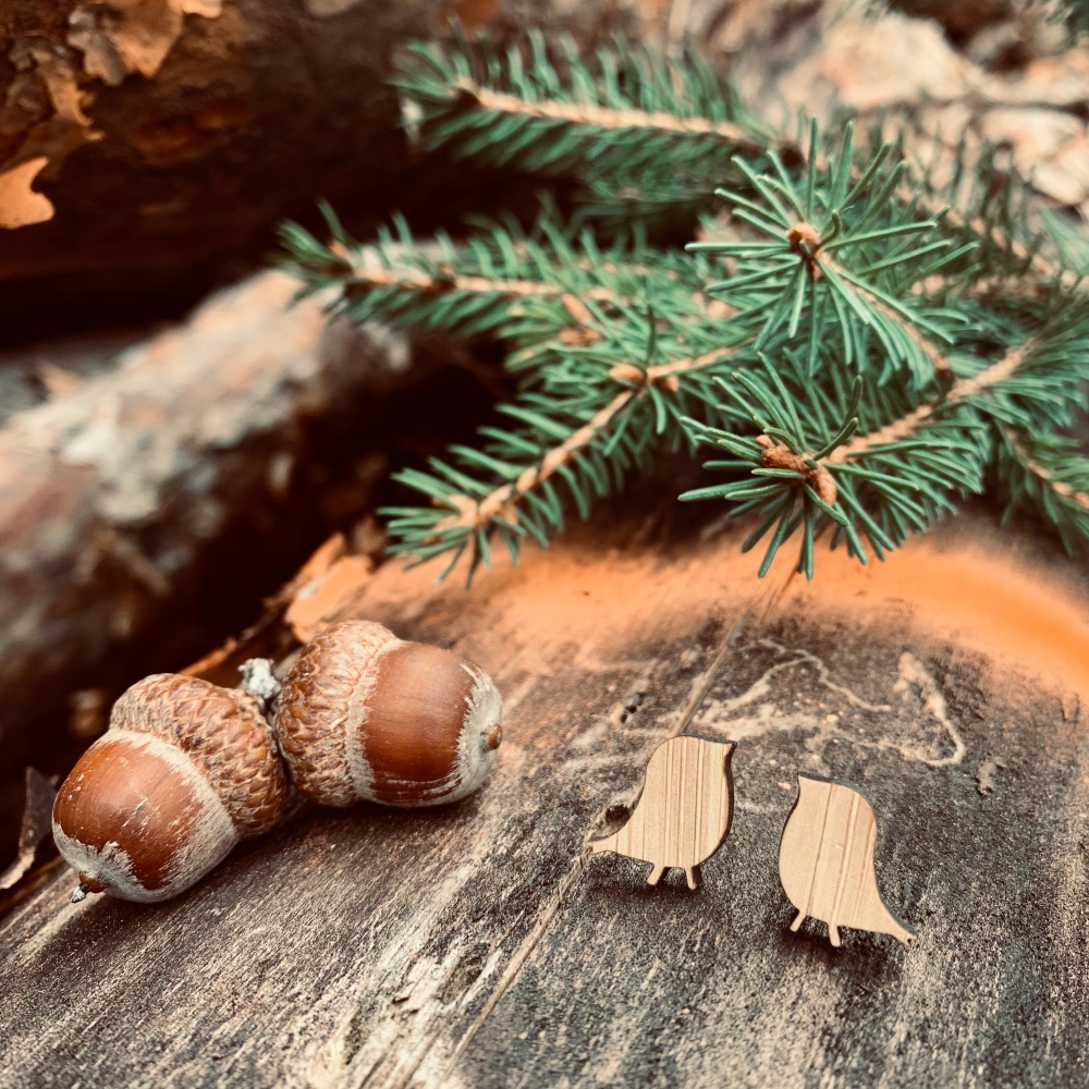 Dřevěné dámské náušnice Ptáček I.