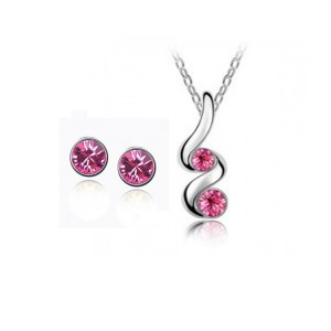 Růžový set náhrdelník + náušnice Swarovski elements Spirála