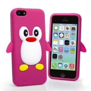 Růžový kryt Tučňák pro Apple iPhone 5C