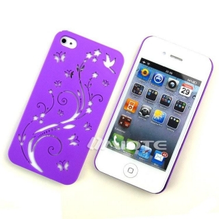 Fialový kryt Motýlci a květina pro Apple iPhone 4/4S